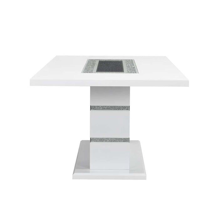Elizaveta - Dining Table With Pedestal Base - Faux Crystal Diamonds & White High Gloss
