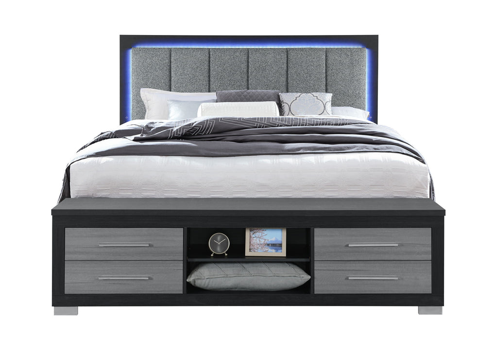 Emma - King Bed With LED And USB - Black / Gray