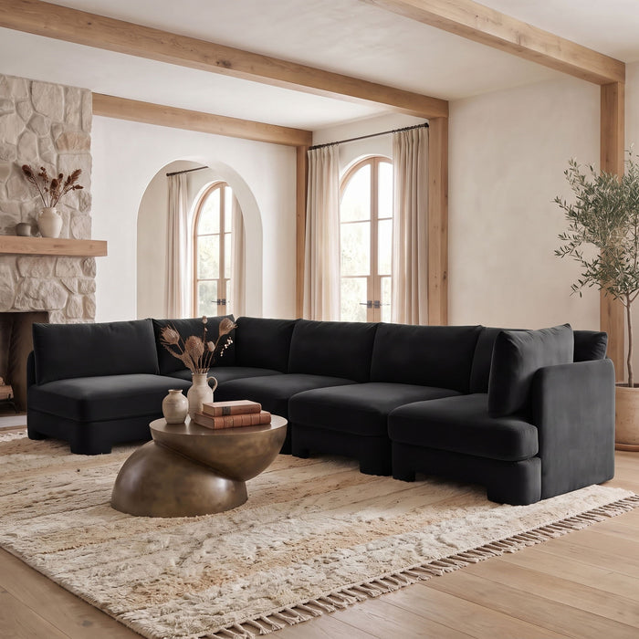Hammond - Velvet Performance Fabric Upholstered 5 Piece L-Shaped Sectional