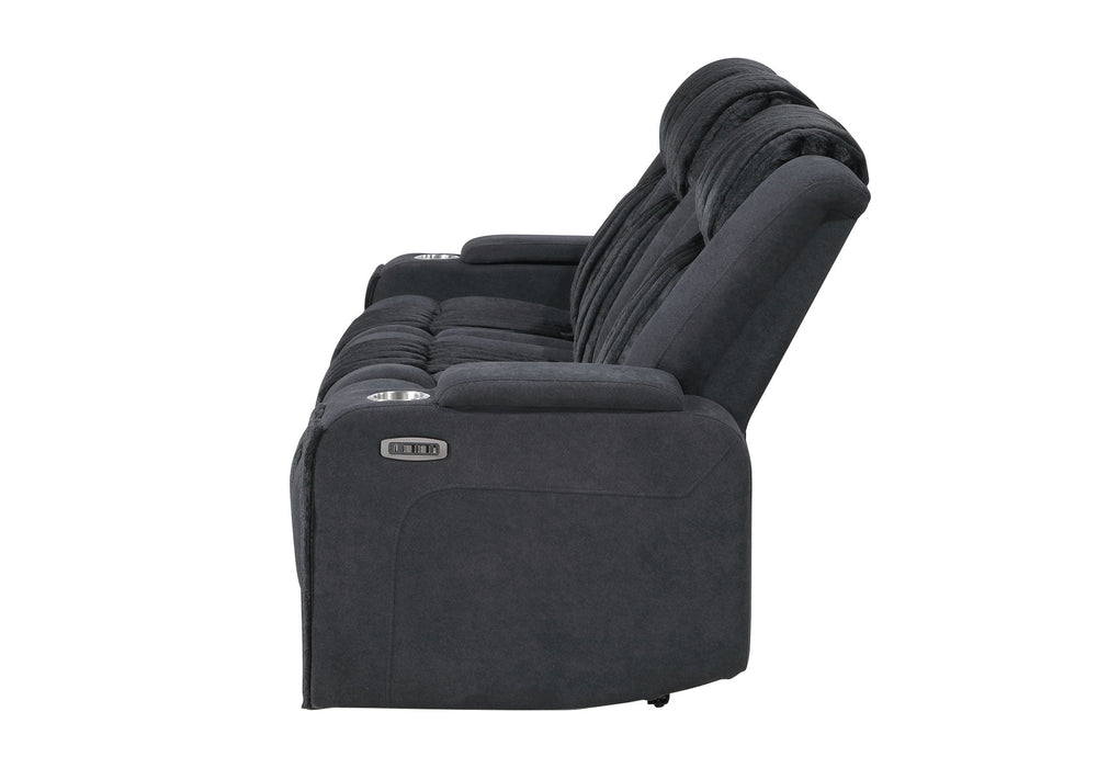 U8000 - Power Reclining Sofa With Power Headrest, Dropdown Table With Wood Trim & Reading Light & LED Light - Black