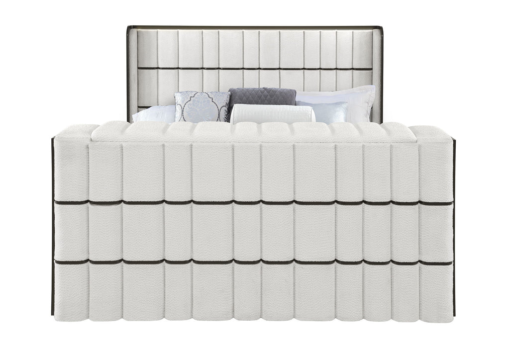 Isabella - King Upholstered Bed With LED, TV Lift, Bluetooth Speaker And Firpeplace Crystal - Black / White