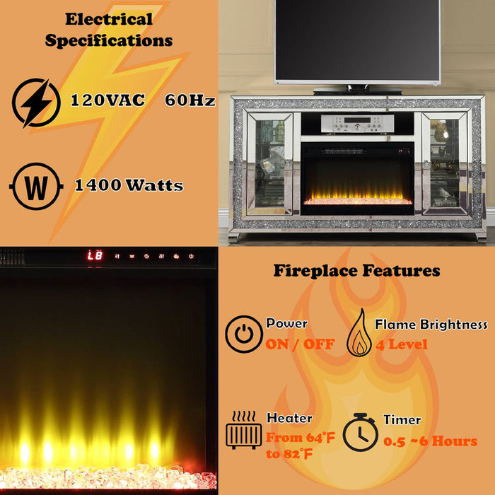 Noralie - 35" TV Stand With Fireplace & LED - Mirrored & Faux Diamonds