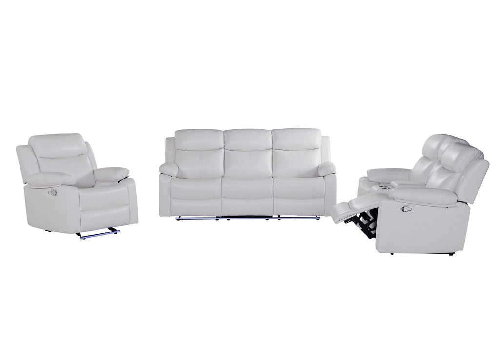 U6026 - 3 Piece Living Room Set (Reclining Sofa, Console Reclining Loveseat With Speaker, Glider Recliner With LED) - White