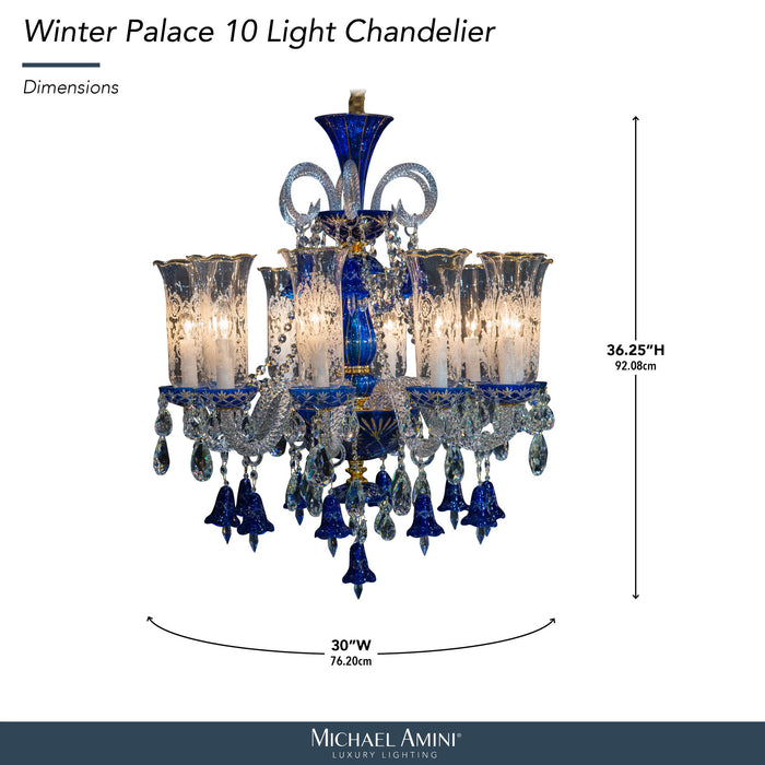 Michael Amini Lighting - Winter Palace 10-Light Traditional Crystal Chandelier - Royal Blue / Pearl Silver