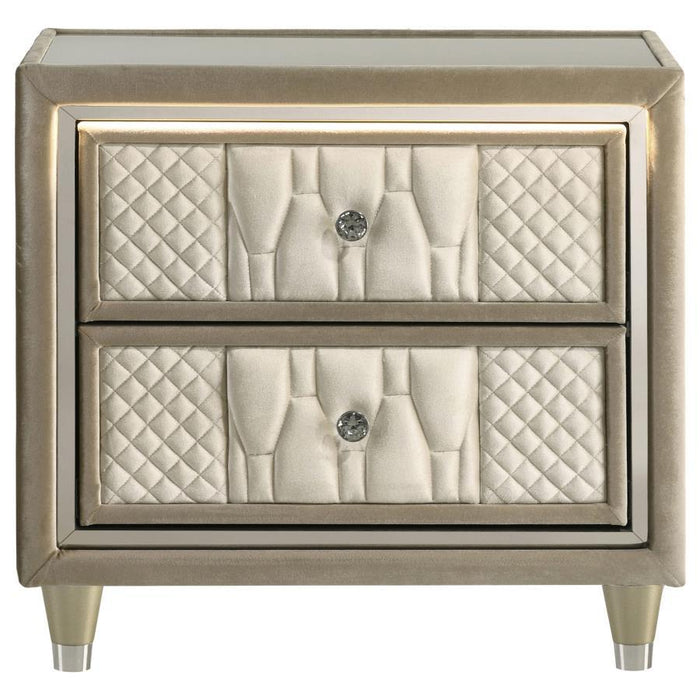 Lorient - 2-Drawer LED Nightstand With USB - Ivory And Camel