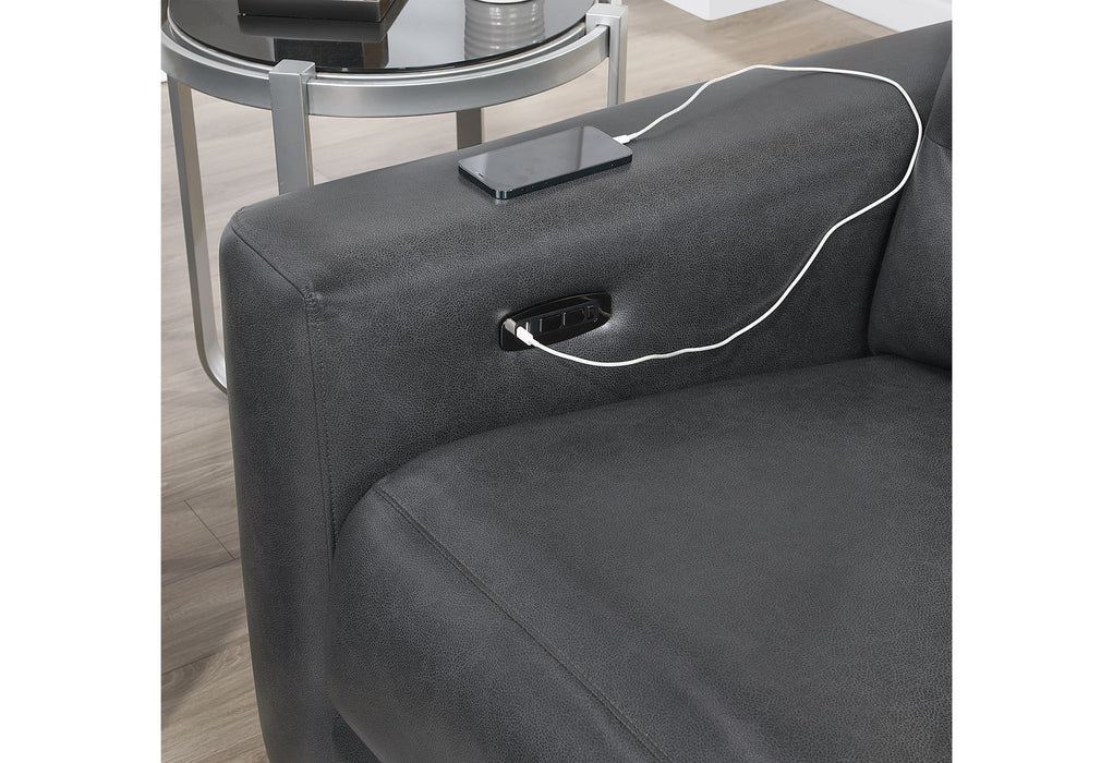 Ylime - Power Reclining Sofa With USB And Bookcase Arm LED, Power Console Reclining Loveseat With Bookcase LED - Charcoal