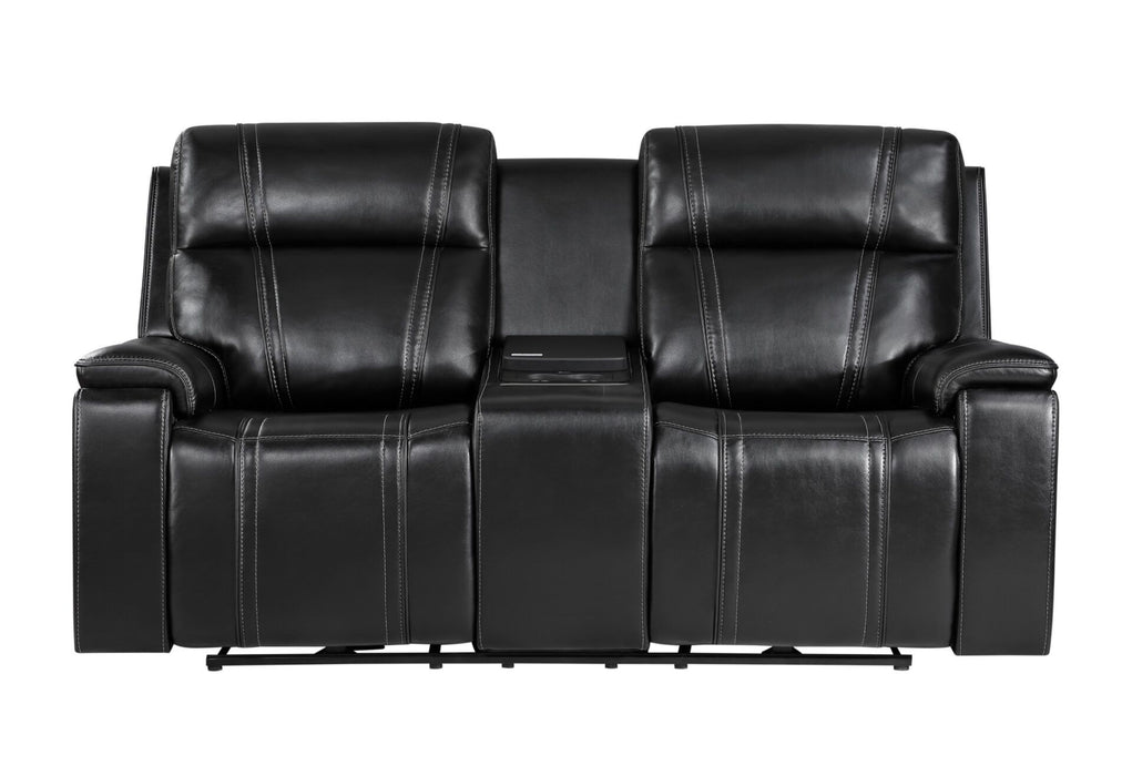 U8881 / U8880 - Leather Power Reclining Sofa / Power Console Reclining Loveseat - Black