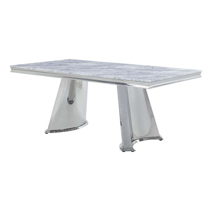 Destry - Dining Table With Engineering Stone Top & Pedestal Base - Engineering Stone Top & Mirrored Silver