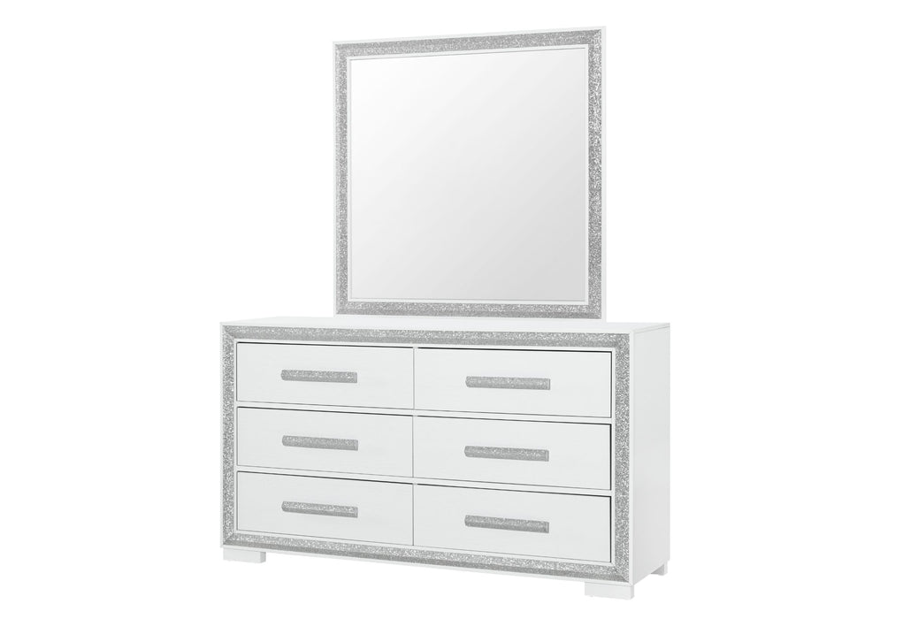 Andros - 5 Piece Queen Bedroom Set With LED - Silver (Queen Bed, Dresser & Mirror)