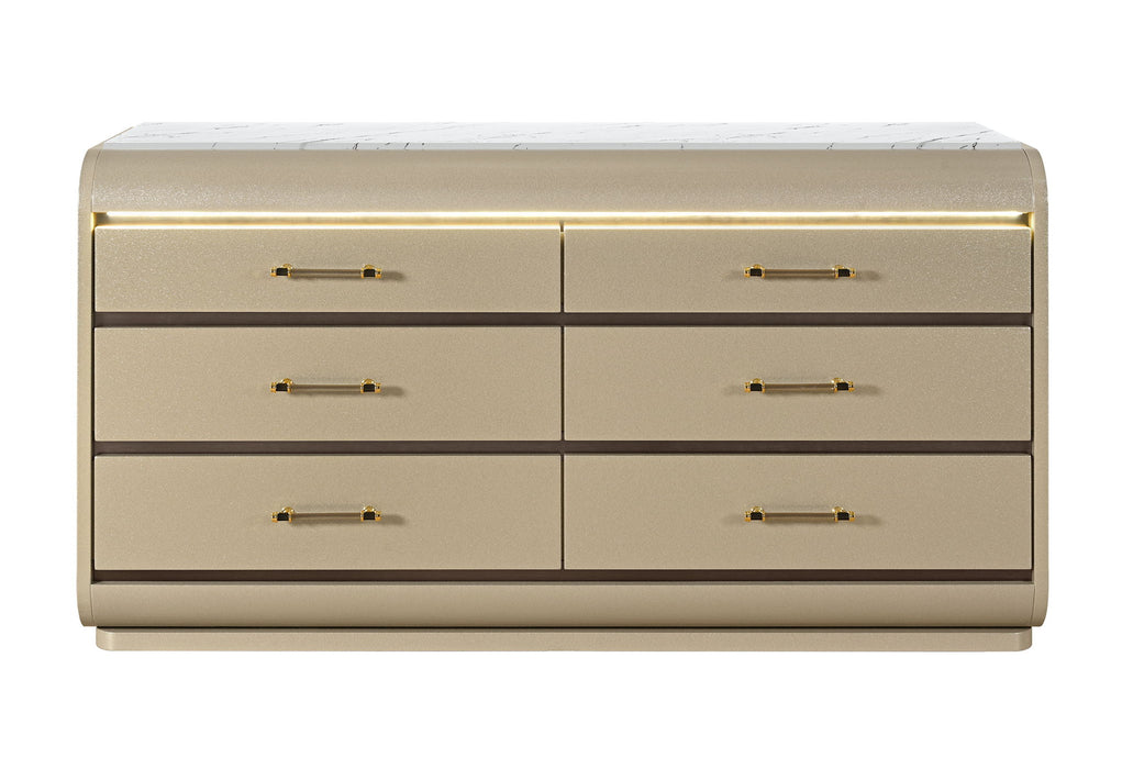 Genesis - 5 Piece Queen Bedroom Set (Bed, Dresser & Mirror, Nightstand, Chest) - Gold