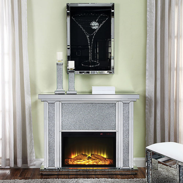 Noralie - LED Electric Fireplace - Mirrored & Faux Diamonds