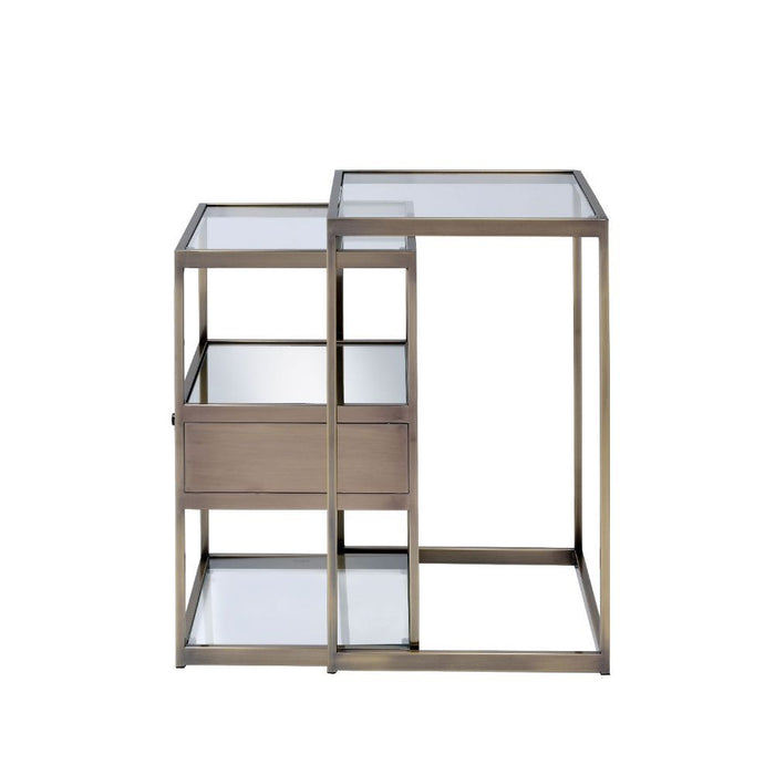 Enca - Nesting Table Set - Clear Glass & Antique Brass