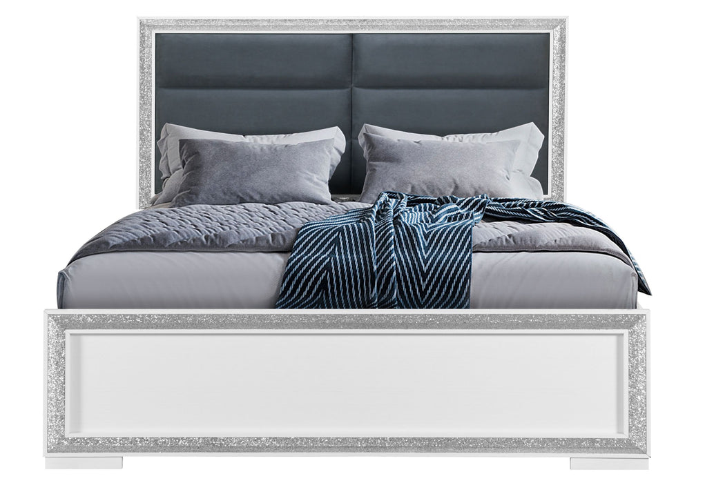 Andros - 5 Piece Queen Bedroom Set With LED - Silver (Queen Bed, Dresser & Mirror)