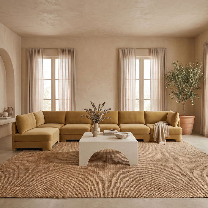 Hammond - Velvet Performance Fabric Upholstered 6 Piece L-Shaped Armless Sectional