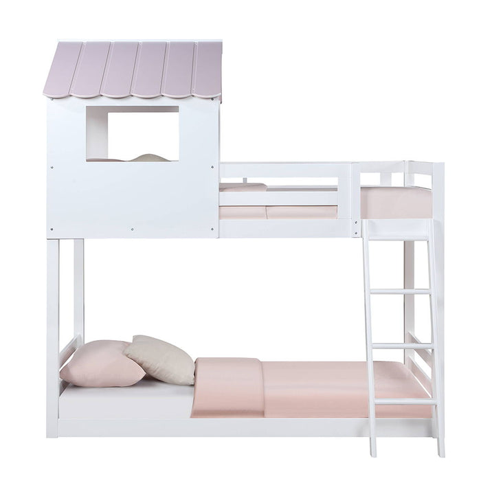 Solenne - Twin Over Twin Bunk Bed - White & Pink