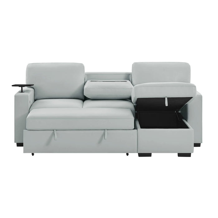U0212 - Reversible Sofa Bed Loveseat With Pop-Up Sleeper With Drop Down Table - Silver