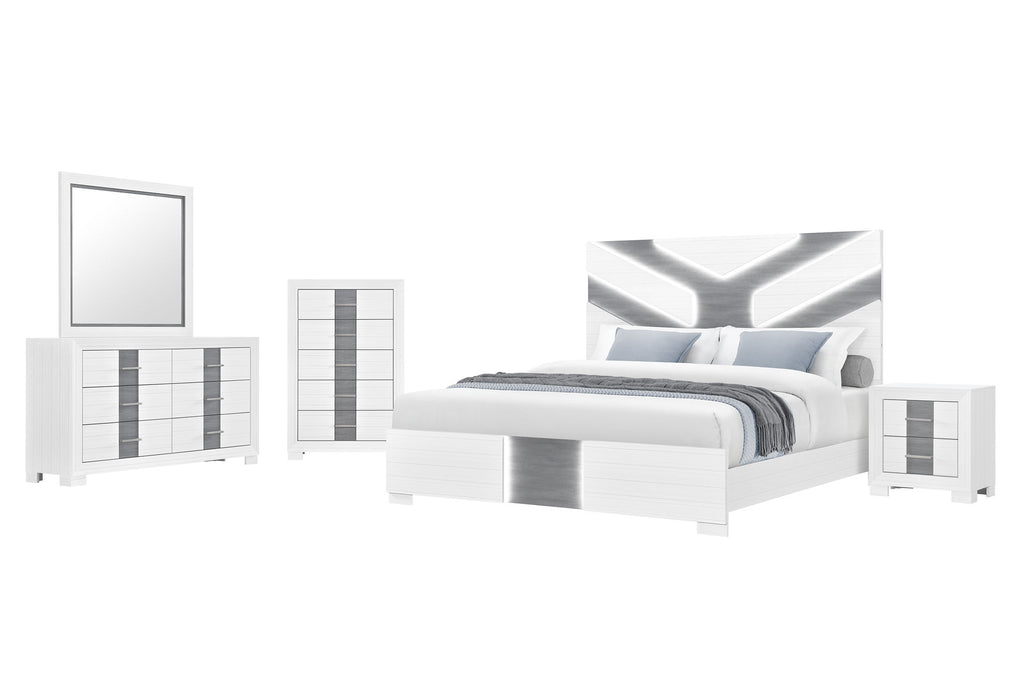 Optimus - Queen Bed With LED - White