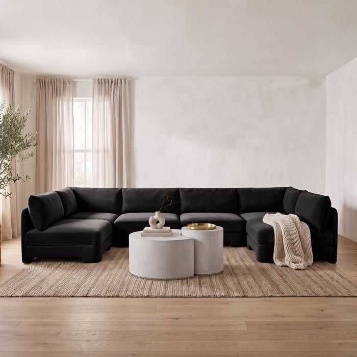 Hammond - Velvet Performance Fabric Upholstered 6 Piece U-Shaped Armless Sectional