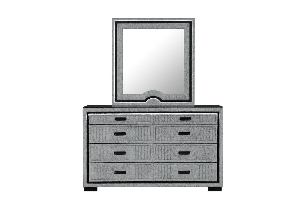 Isabella - 5 Piece Queen Bedroom Set (Queen Bed Group With LED, TV Lift, Bluetooth Speaker And Firpeplace Crystal) - Gray