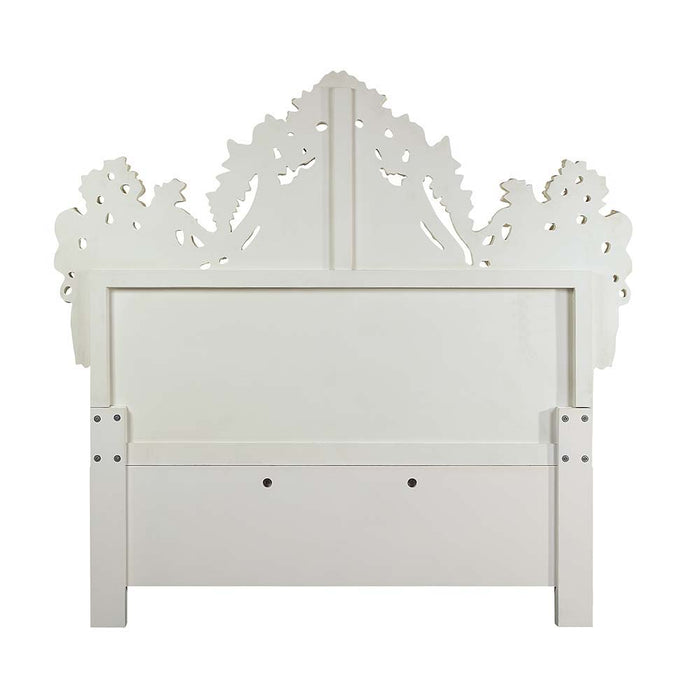 Adara - Eastern King Bed - Pearl White Synthetic Leather & Antique White