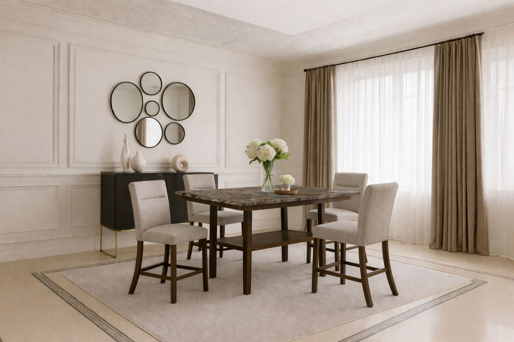 D4355 - 5 Piece Dining Room Set (Bar Table With 4 Bar Stools) - Dark Brown