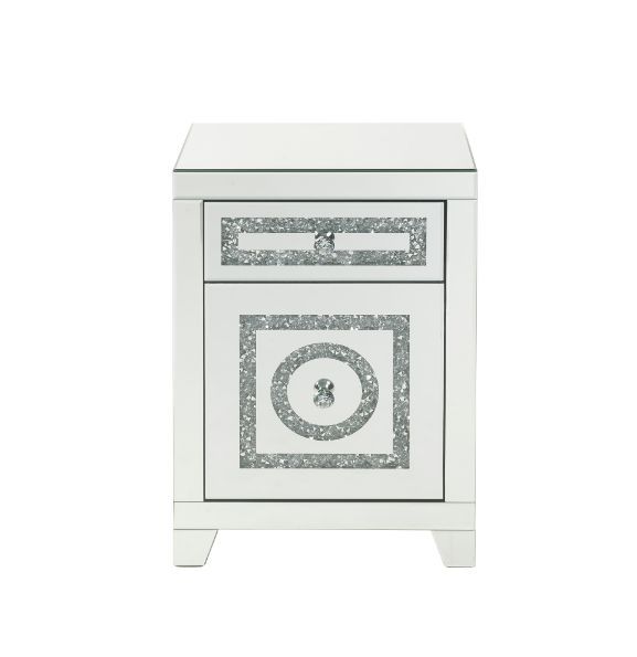 Noralie - 26"H Accent Table With Storage Drawers - Mirrored & Faux Diamonds