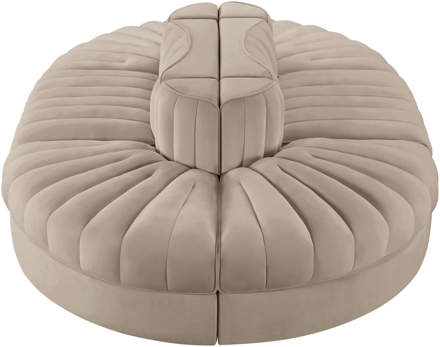 Rummi - Oval Velvet Performance Fabric Upholstered 6 Piece Modular Sectional
