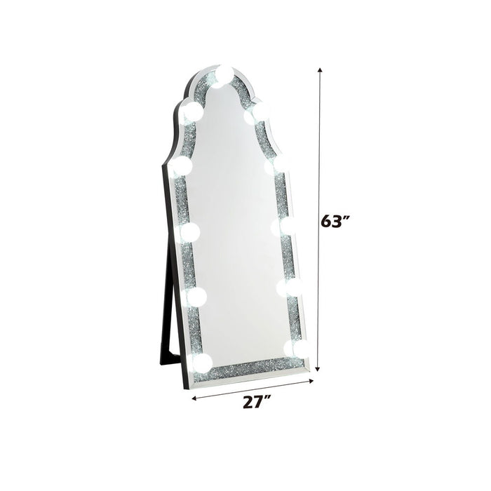 Noralie - Hollywood Floor Mirror - Mirrored & Faux Diamonds