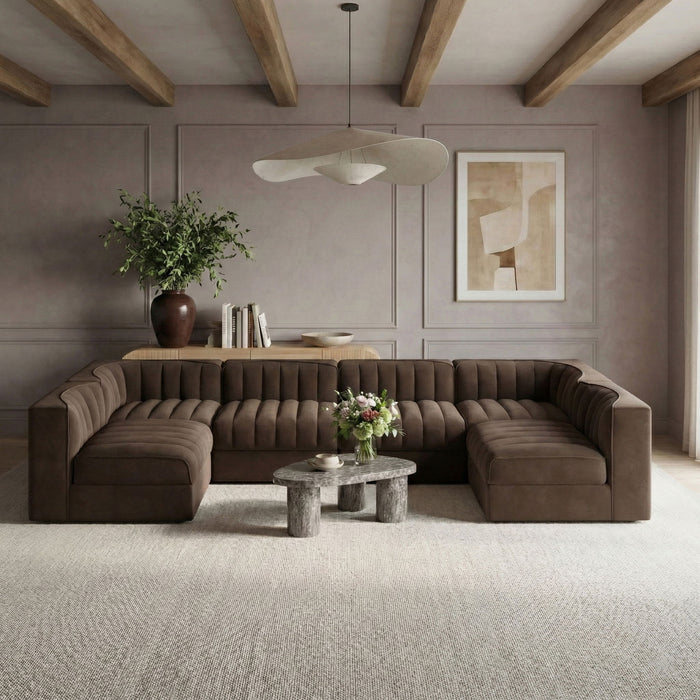 Rummi - Armless Velvet Performance Fabric Upholstered 6 Piece Modular Sectional