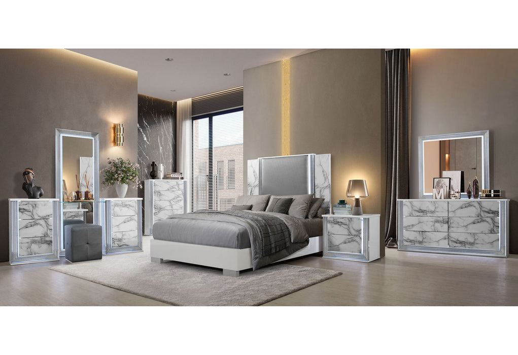 Ylime - 6 Piece Queen Fully Slatted Bedroom Set With Vanity Set - White