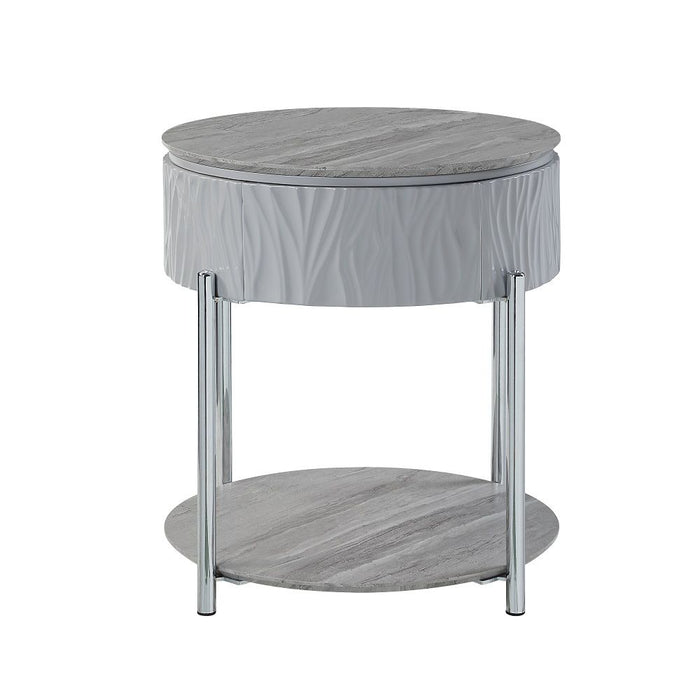 Yukino - End Table - Gray High Gloss & Chrome