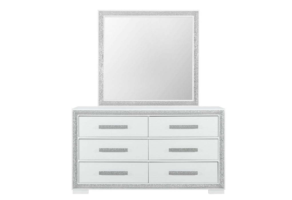 Andros - 5 Piece Queen Bedroom Set With LED - Silver (Queen Bed, Dresser & Mirror)