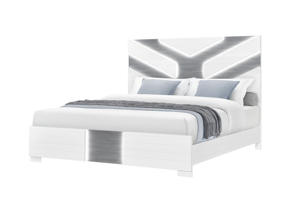 Optimus - King Bed With LED - White