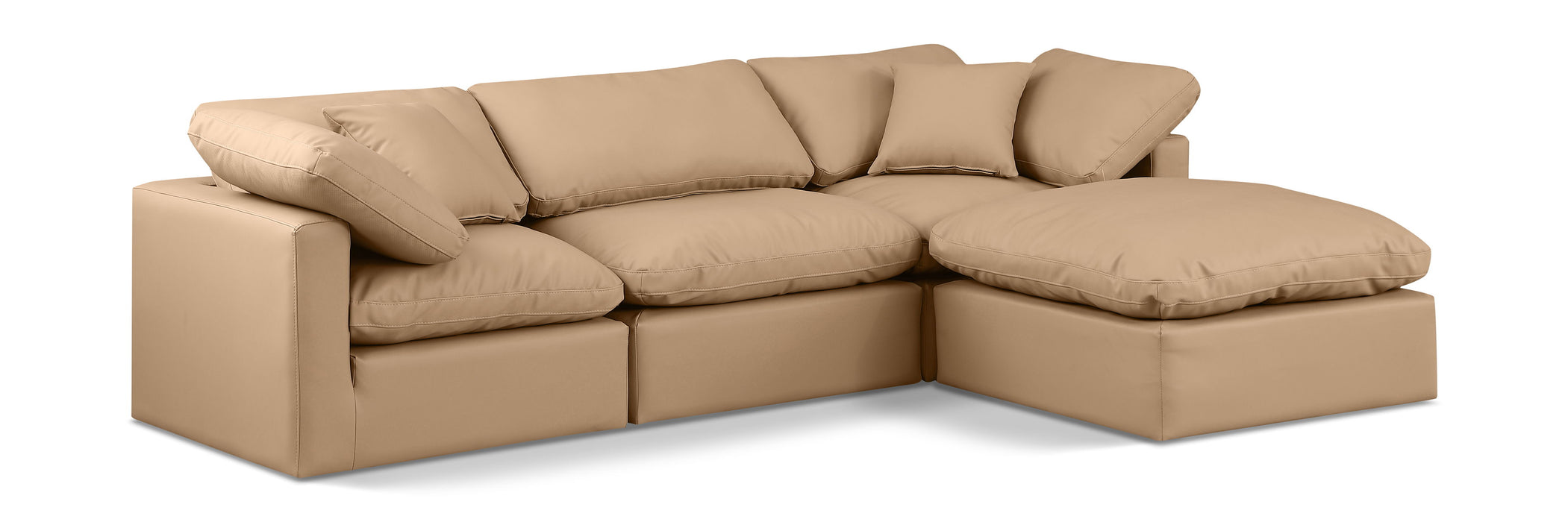 Indulge - Faux Leather 4 Piece Modular Sectional With Chaise - Tan