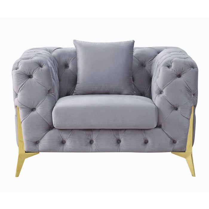 Jelanea - Chair With Pillow - Gray Velvet & Gold
