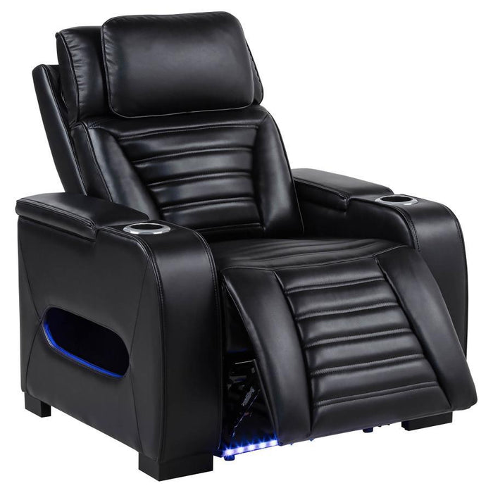 Zuma - Faux Leather Upholstered Dual Power LED Recliner - Black