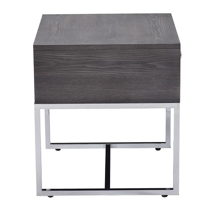 Iban - End Table - Gray Oak & Chrome