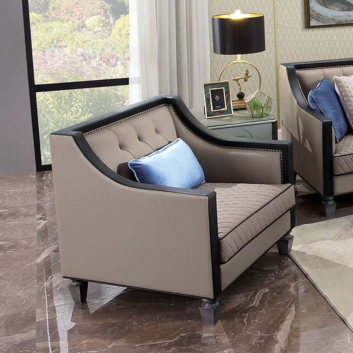 House Beatrice - Chair With Pillow - Tan Synthetic Leather , Black Synthetic Leather & Charcoal