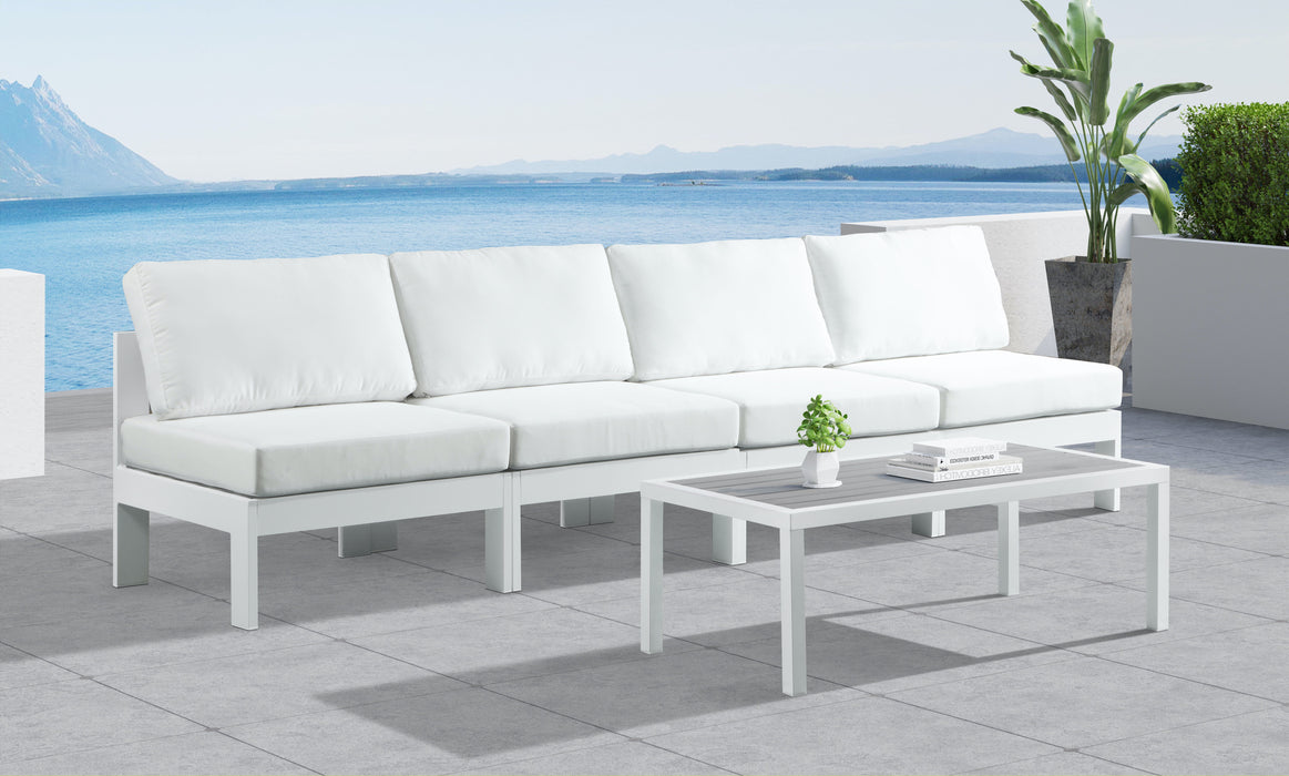Nizuc - Outdoor Patio 4 Seat Armless Modular Sofa With White Frame