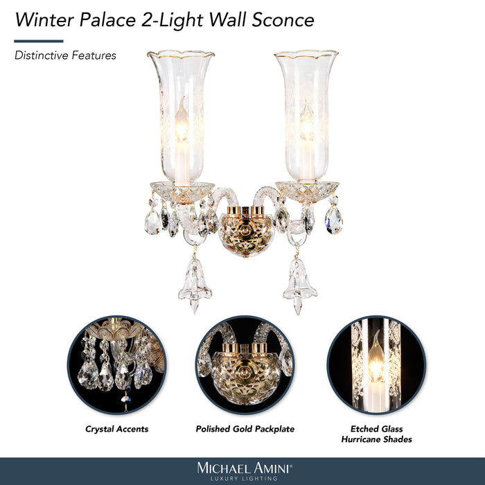 Michael Amini Lighting - Winter Palace 2-Light Traditional Crystal Wall Sconce - Gold / White