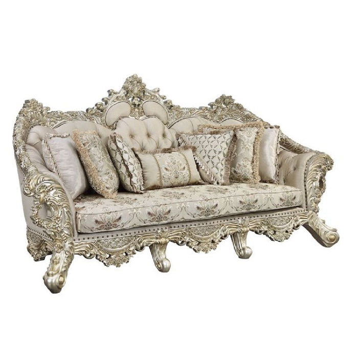 Danae - Sofa With 7 Pillows - Fabric, Champagne & Gold