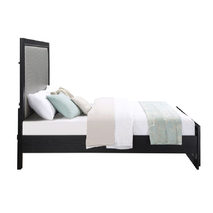 Nicola - Eastern King Bed - Silver Synthetic Leather & Black