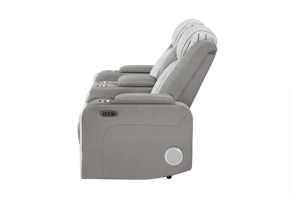 U8000 - Power Reclining Loveseat With Console, Power Headrest, LED Light, Bluetooth Speaker - Gray
