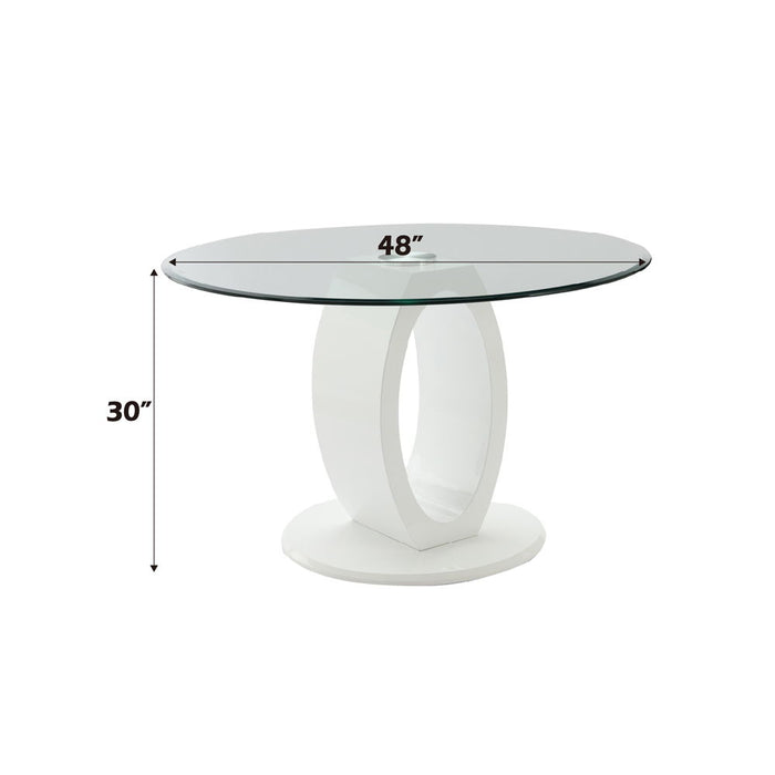 Larry - Glass Top Round Dining Table - White High Gloss