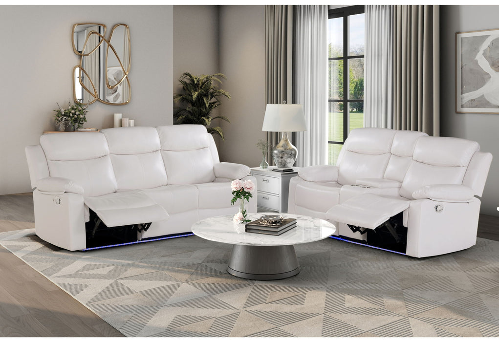U6026 - 2 Piece Living Room Set (Reclining Sofa, Console Reclining Loveseat With LED And Speaker) - White