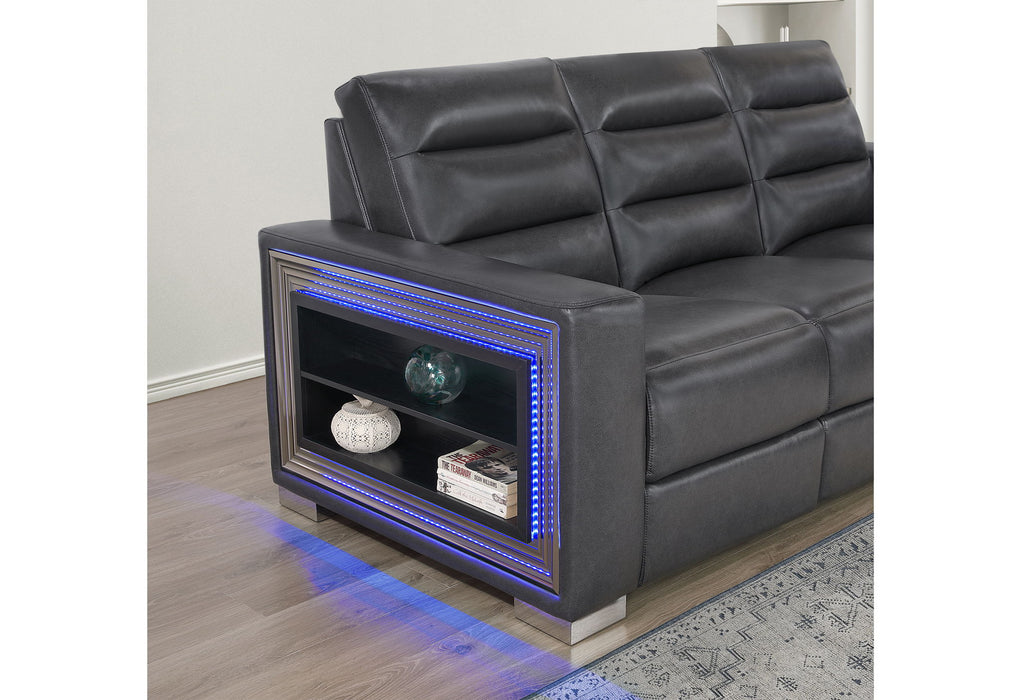 Ylime - Power Reclining Sofa With USB And Bookcase Arm LED, Power Console Reclining Loveseat With Bookcase LED, Power Recliner With Bookcase LED - Blanche Charcoal