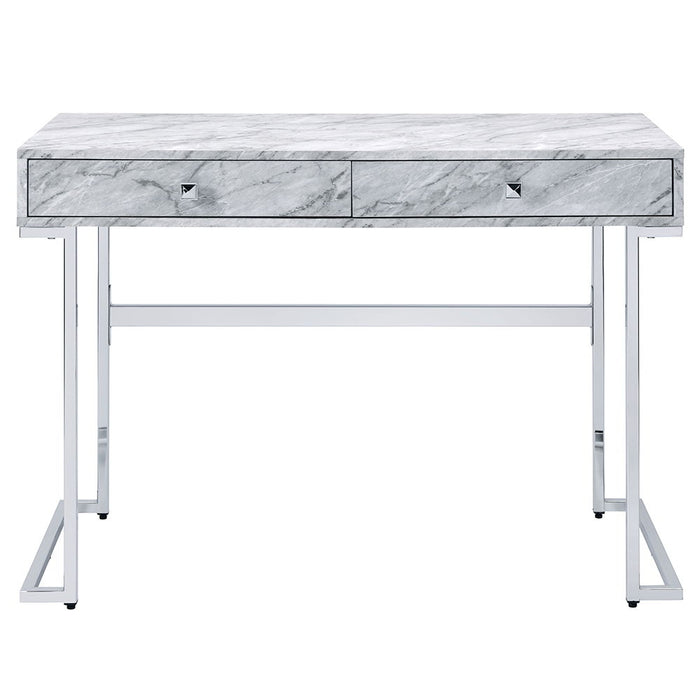 Tigress - Writing Desk - White Printed Faux Marble Top & Chrome