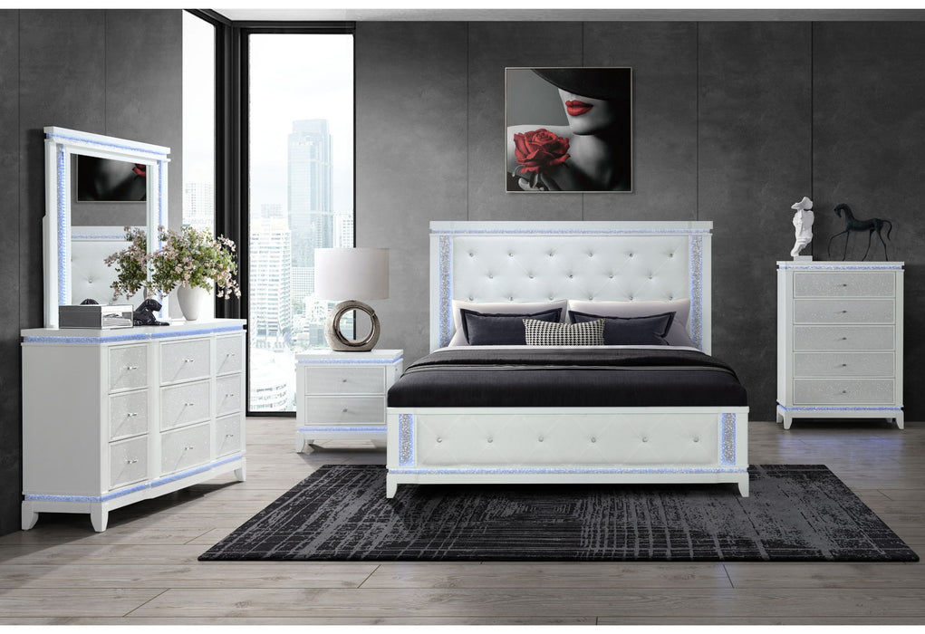 Alina - 5 Piece King Bedroom Set With LED, Cooler, Speaker And USB - White