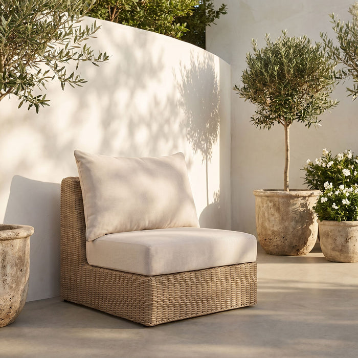 Seacrest - Olefin Water Resistant Fabric And Wicker Outdoor Patio Armless Chair