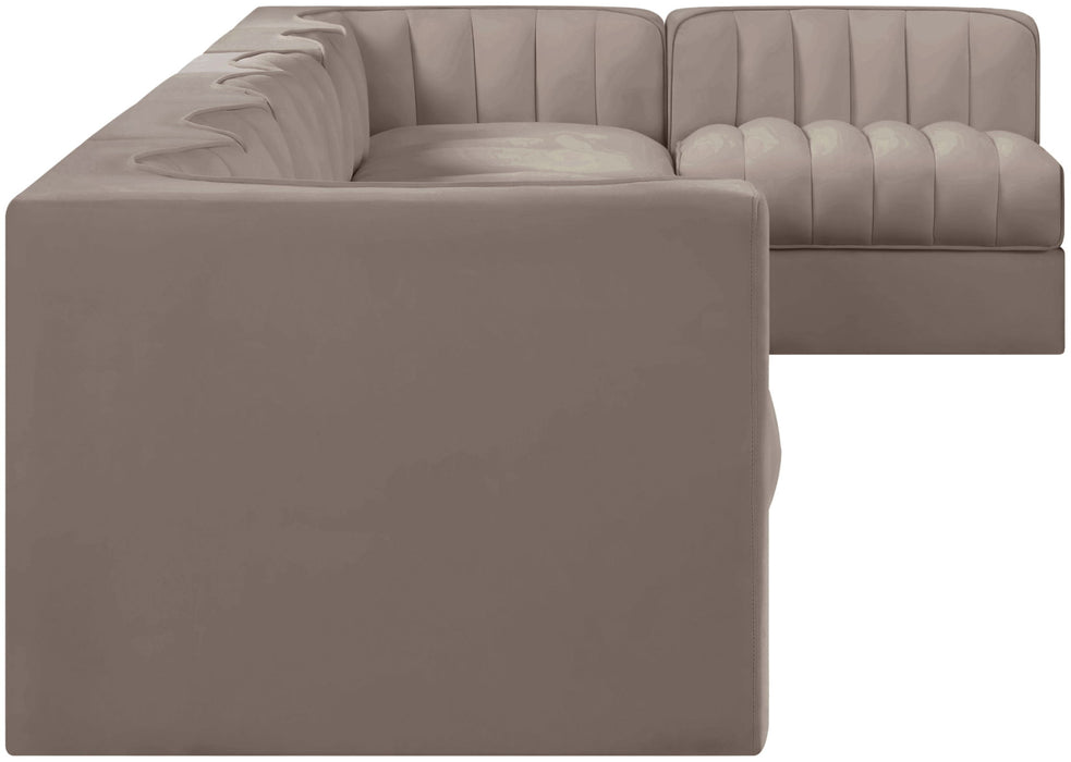 Rummi - Velvet Performance Fabric Upholstered 7 Piece Modular Sectional, L-Shaped (Right)